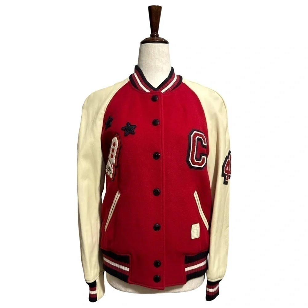 Coach • Varsity Wool & Leather Rocket Ship Patch Bomber Jacket US 6 RARE EUC